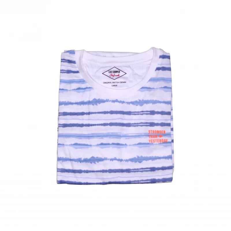 Men's Round Neck T-shirt Printed (White & Blue)