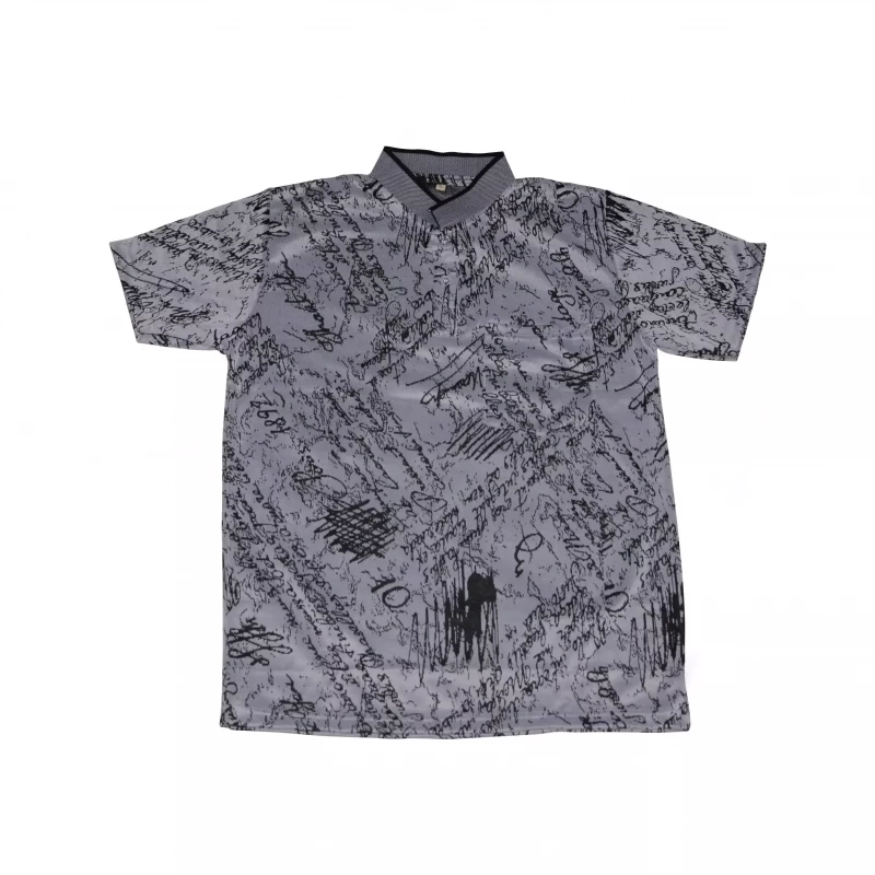 Mandarin Collar Printed Polo T-shirt Grey Color